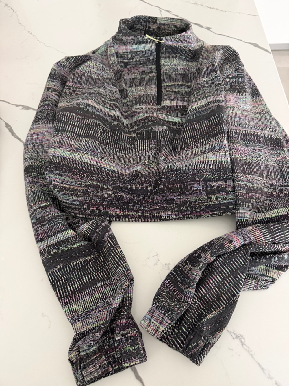lululemon athletica Black Multi-Color Quarter-Zip Cropped Sweatshirt